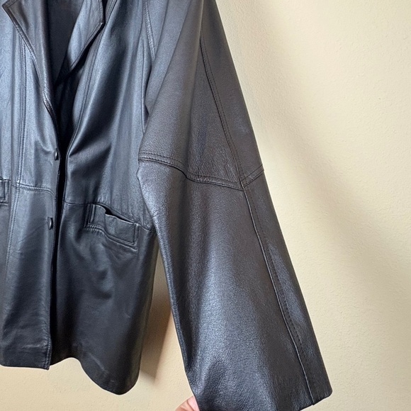 Savannah Black Leather Midi Jacket; Size Large - Picture 3 of 10